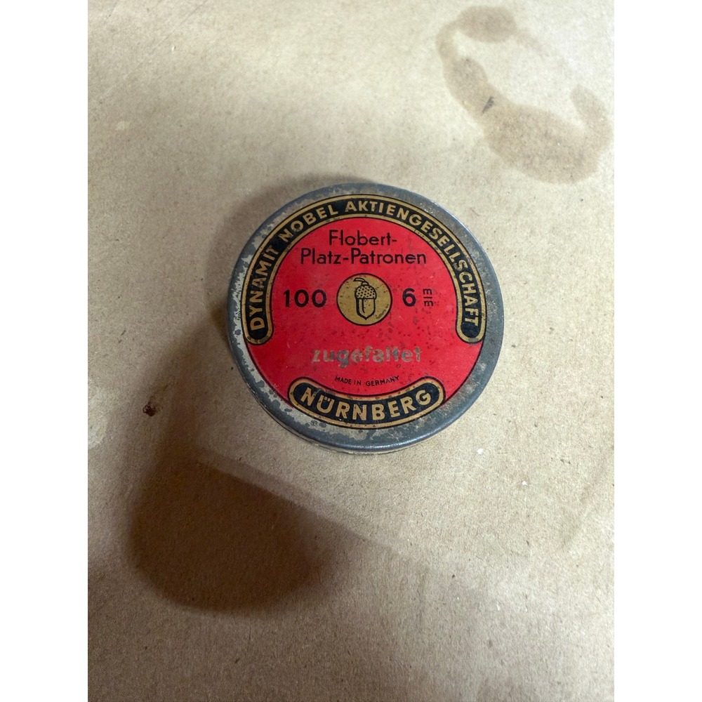 Vintage Dynamit Nobel Nurnberg Flobert-Platz-Patronen‎ Empty Ammo Tin Germany